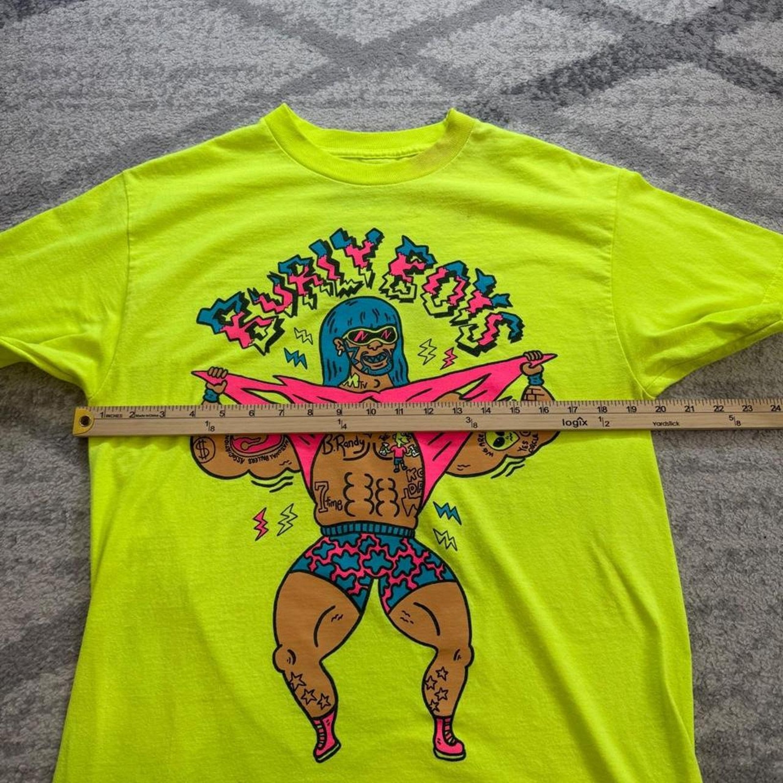 Riff Raff Mens Neon Yellow Burly Boys Short Sleeve T-Shirt Size Medium. — image 6 of 7